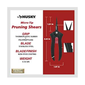Husky 6 in. Micro-Tip Pruning Shears with Stainless Steel Blades and Softgrip Handle