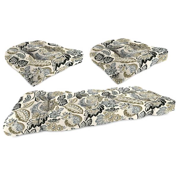 Jordan Manufacturing 44 in. L x 18 in. W x 4 in. T Dailey Pewter Outdoor Rectangular Wicker Cushion Set with 1 Bench and 2 Seat Cushions