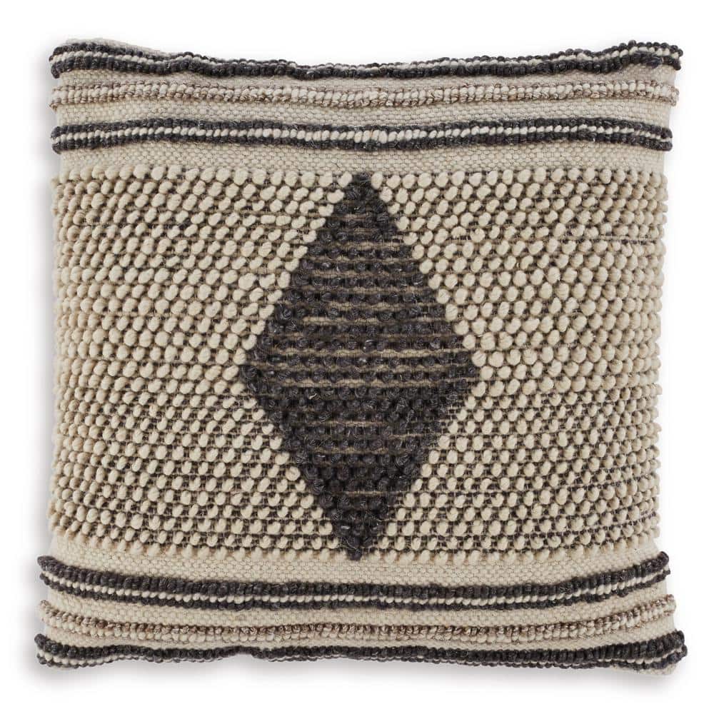 Handwoven Boho Diamond Pattern Cotton Wool Throw Pillow, 20 x 20 Inches