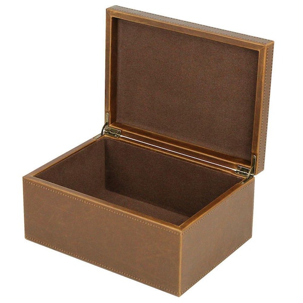Faux Leather Decorative Box Large Wooden Keepsake, Jewelry