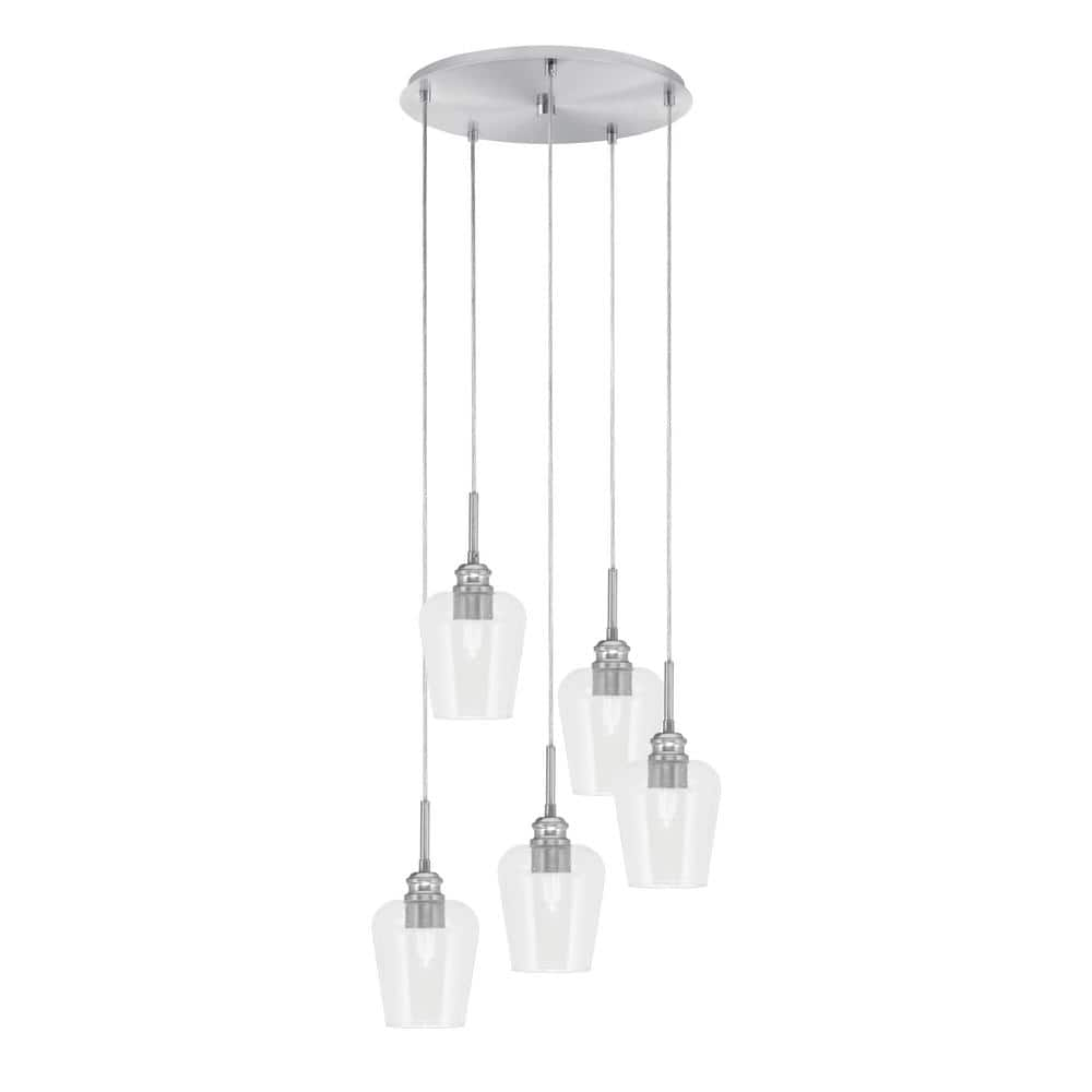 Albany 60-Watt 16.5 in. 5-Light Brushed Nickel Cord Pendant Light Clear ...