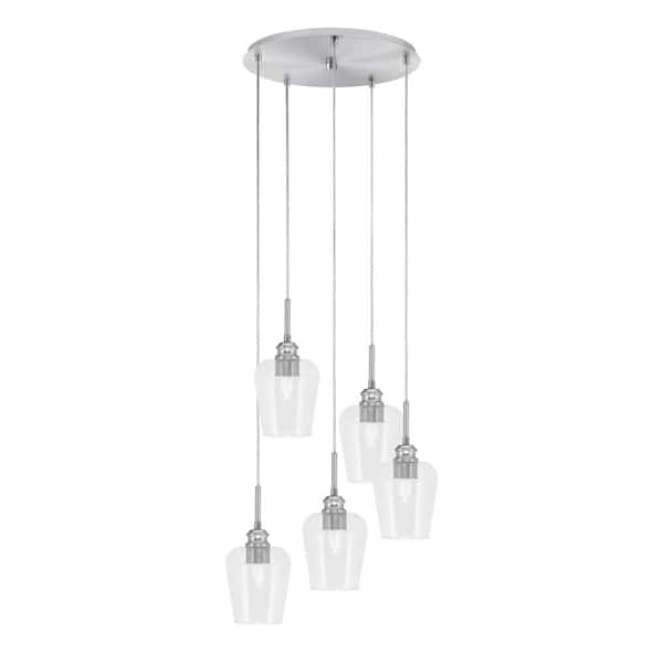 Unbranded Albany 60-Watt 16.5 in. 5-Light Brushed Nickel Cord Pendant Light Clear Bubble Glass Shade No Bulb Included