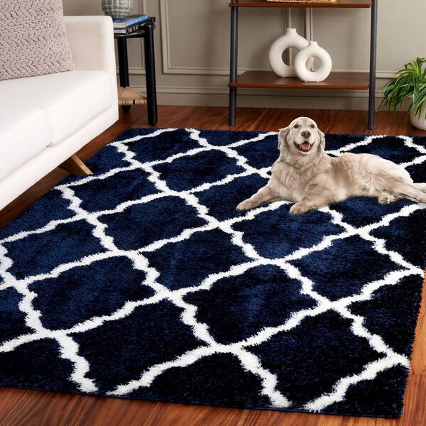 SAFAVIEH Tahoe Shag 4 ft. x 6 ft. Navy/White Trellis Diamond Area