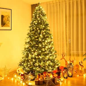 8 ft. Pre-Lit LED Artificial Christmas Tree Hinged with 600 LED Lights and Pine Cones