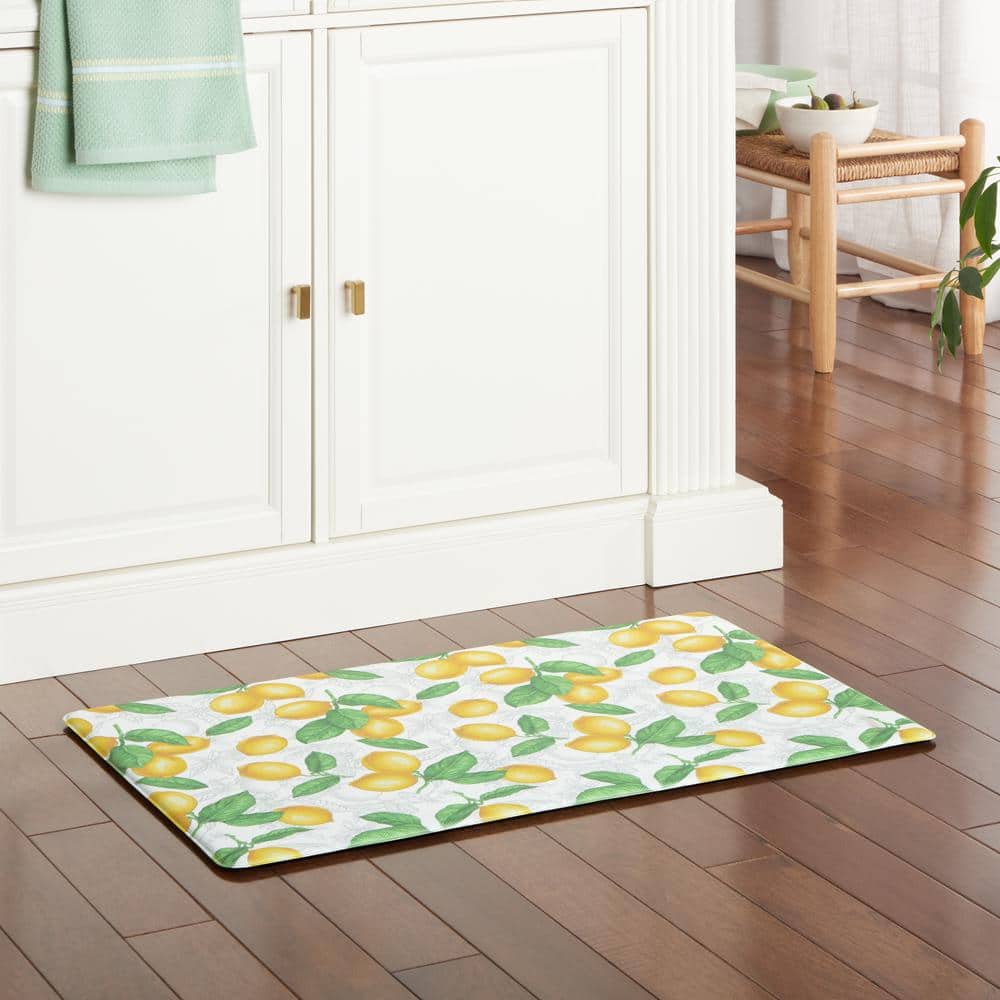 White and Yellow Lemon Print Anti-Fatigue Kitchen Mat