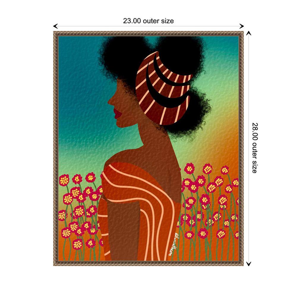 Bronze Framed Lady in Flower Field Canvas Art Print
