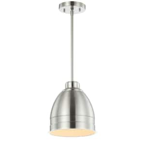 Riley 9-Watt 1-Light Nickel Pendant-Light with Metal Shade