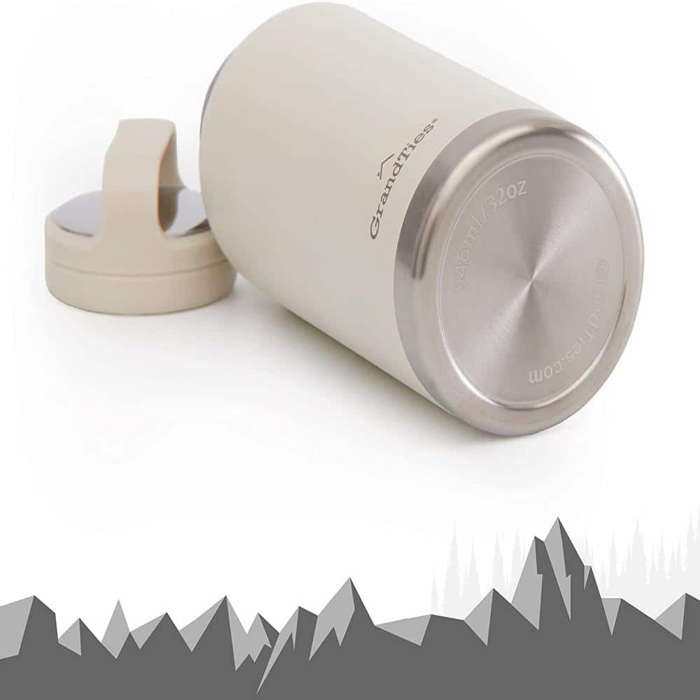Ivory White 32 oz Double Wall Insulated Stainless Steel Water Bottle with Two Lids