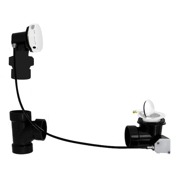 45 in. Cable Drive Bath Drain with Rotary Overflow and Ball Joint Elbow, Pop-Up Stopper - Sch. 40 ABS, Powder Coat White