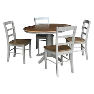 5-Piece Set Distressed Hickory and Stone 36 in. Round Extension Dining table with 4-Side Chairs