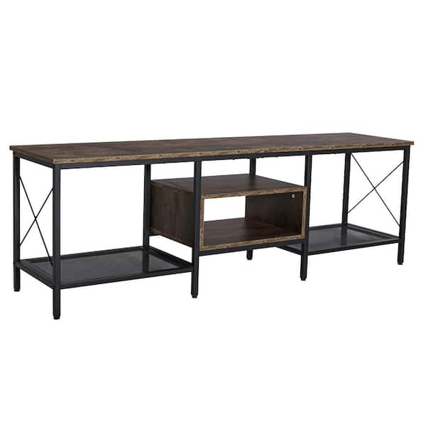 63 in. Rustic Brown Rectangle TV Stand Entertainment Center Fits TV's up to 70 in. with Wood Storage Open shelving