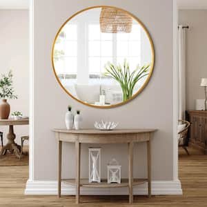 36 in. x 36 in. Modern Round Metal Framed Gold Wall Mirror