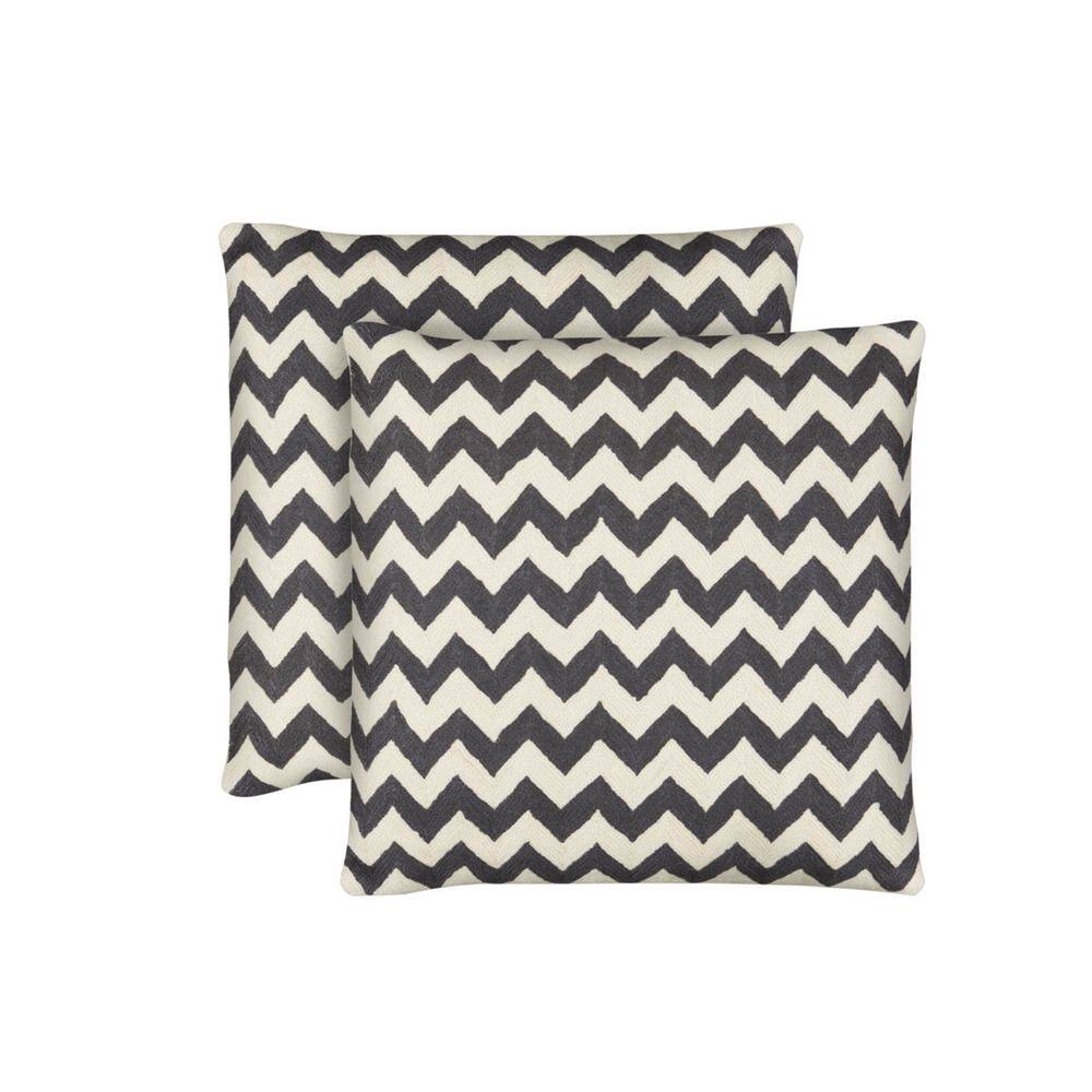 Gray Embroidered Cotton Canvas Square Pillow Set
