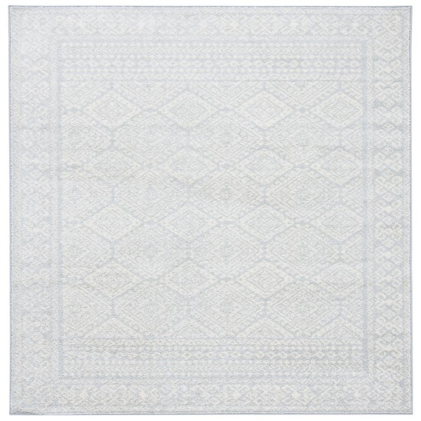 SAFAVIEH Tulum Light Gray/Ivory 7 ft. x 7 ft. Square Geometric Diamonds Border Area Rug