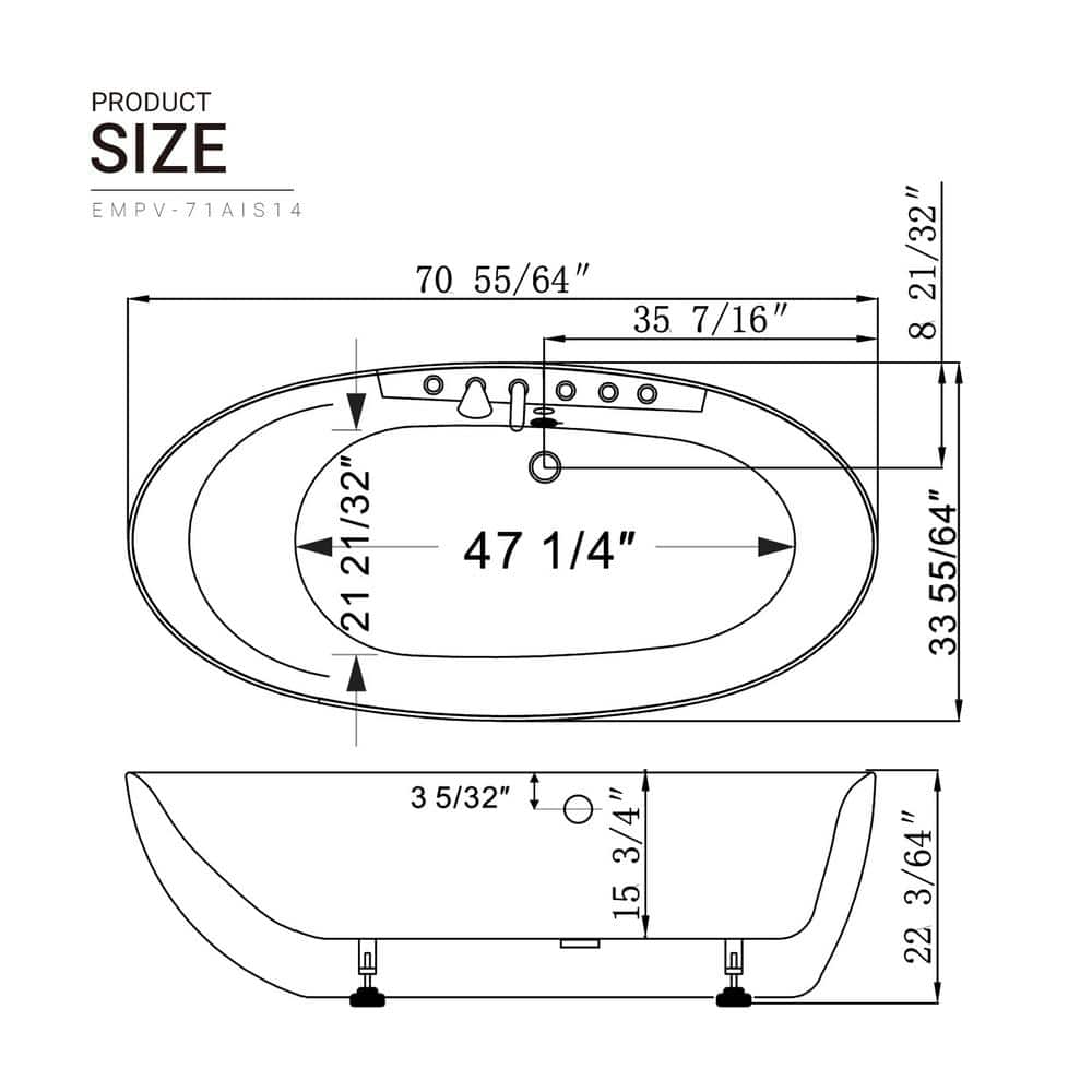71'' White Acrylic Freestanding Whirlpool Bathtub with Faucet