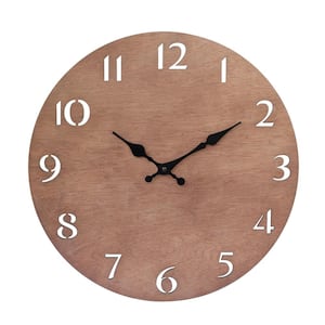 Natural Wood Modern Natural Wood 14 Inch Round Hanging Battery Operated Wall Clock