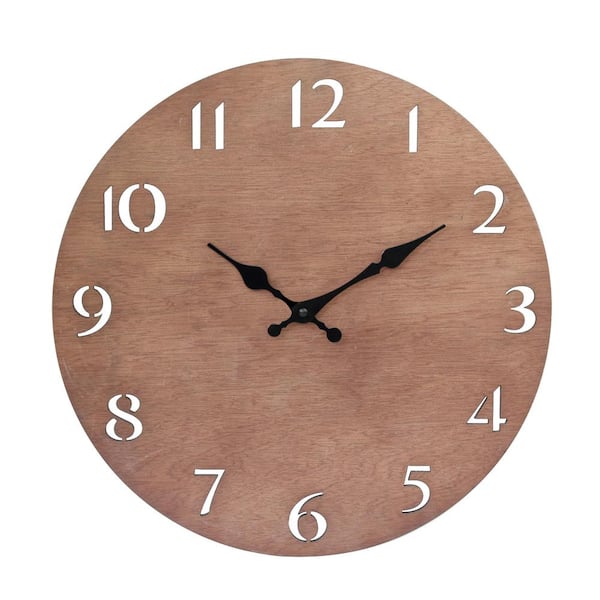 Stonebriar Collection Natural Wood Modern Natural Wood 14 Inch Round Hanging Battery Operated Wall Clock