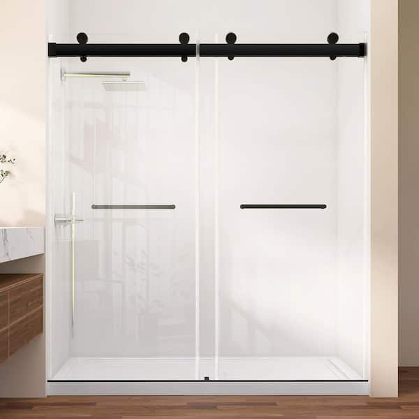 Gst 68-72 in. W x 79 in. H Frameless Double Sliding Shower Door with Soft Close in Matte Black 3/8 in. Tempered Glass