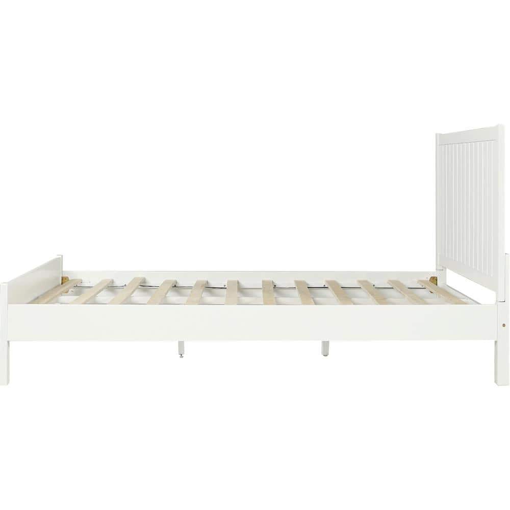 White King Pine Wood Platform Bed with Slatted Headboard
