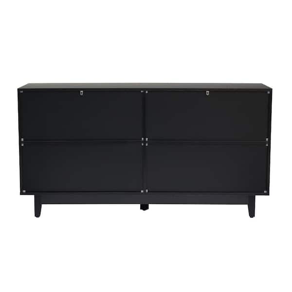 Uixe Black 30 in. H 4 Rattan Doors Accent Storage Cabinet