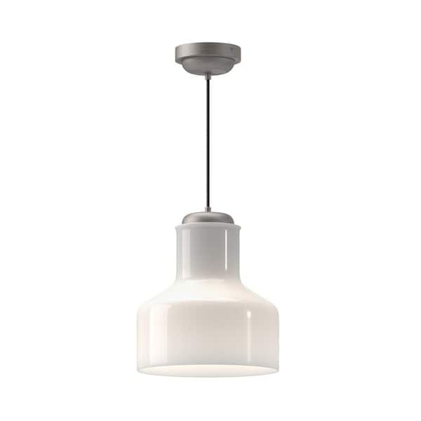ALORA MOOD Westlake 11 in. 1 Light 60-Watt Brushed Nickel/Glossy Opal Glass Pendant Light