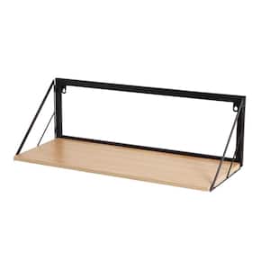 8 in. H x 24 in. W x 10 in. D Multi-Purpose Wall-Mounted Wood Shelf with Metal Bracket in Black/Natural