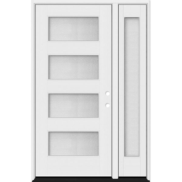 Palisade 53 in. x 80 in. 4L MicroGranite Impact Glass LHIS Unfinished Fiberglass Prehung Front Door w/14in.SL 4-9/16Jamb