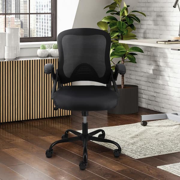 Mid Back Mesh and Fabric Adjustable Height Office Chair in Black with Arms