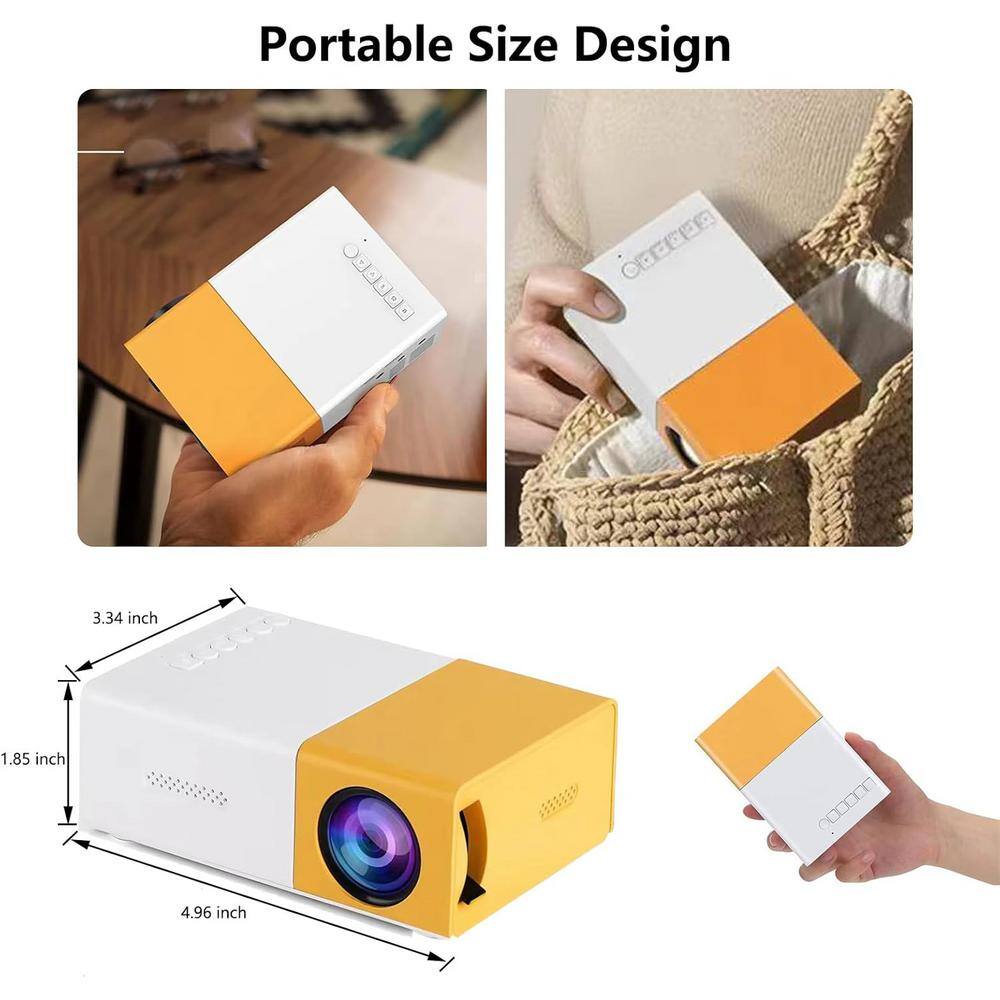 Compact Yellow and White Mini Projector with HDMI and USB Support