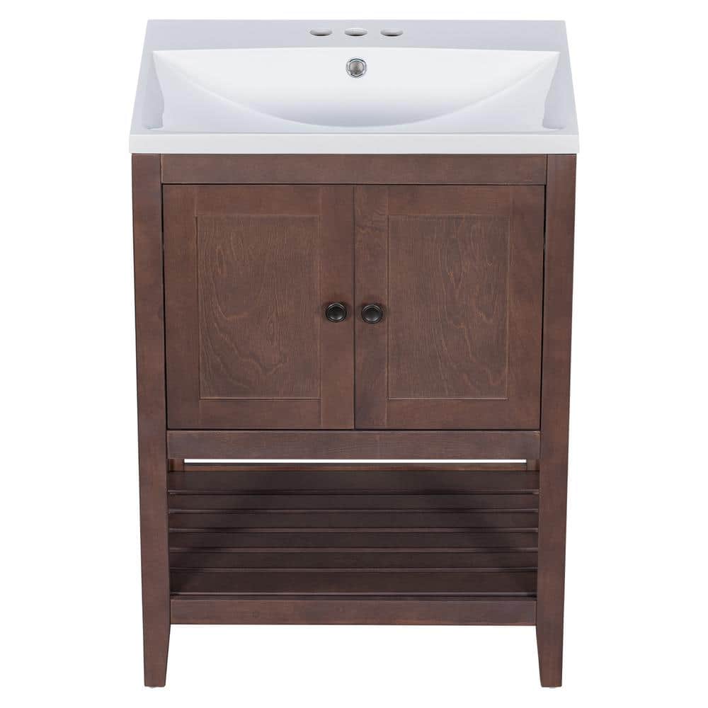 24 in. W x 17.8 in D. x 33.6 in. H Brown Modern Bath Vanity with White Cera