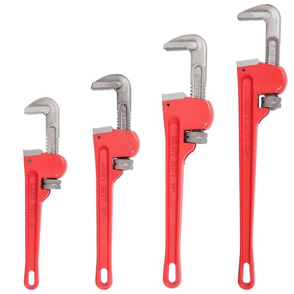4-Piece 8/10/14/24 in. Straight Heavy Duty Pipe Wrench Set,Adjustable Alloy Steel Wrench Plumbing Tools