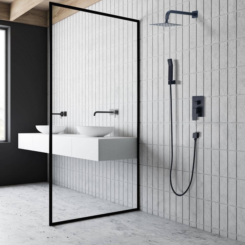 Matte Black Square Multi-Head Rain Shower System with Handheld