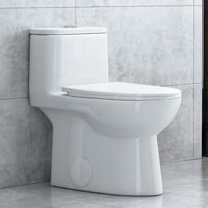 1-Piece 1.1/1.6 GPF Dual Flush Elongated High Efficiency WaterSense Toilet in White, Soft Close Seat Included