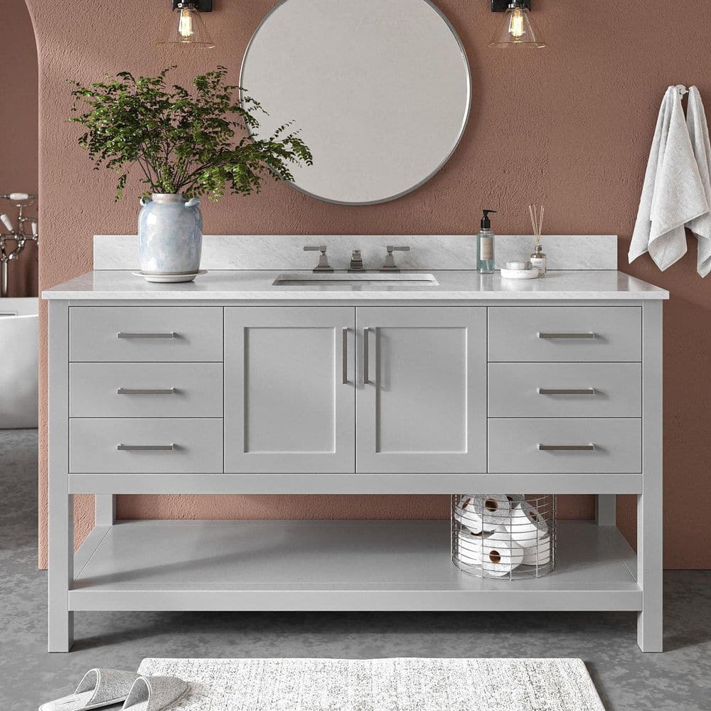 Magnolia 60 in. Single Sink Freestanding Bathroom Vanity in Gray with 0.75 in. Carrara White Marble Top price history on PriceWatchPro