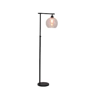 63 in. Stationary Downbridge Floor Lamp in Black Metal/Clear Glass and Black Marble