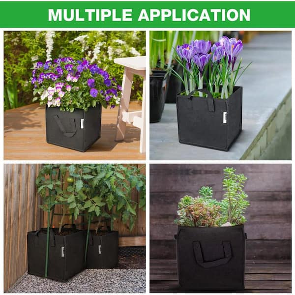 iPower 7 gal. Square Grow Bags Thick Fabric Planting Pots with Handles for Indoor and Outdoor Garden in Black (5-Pack)