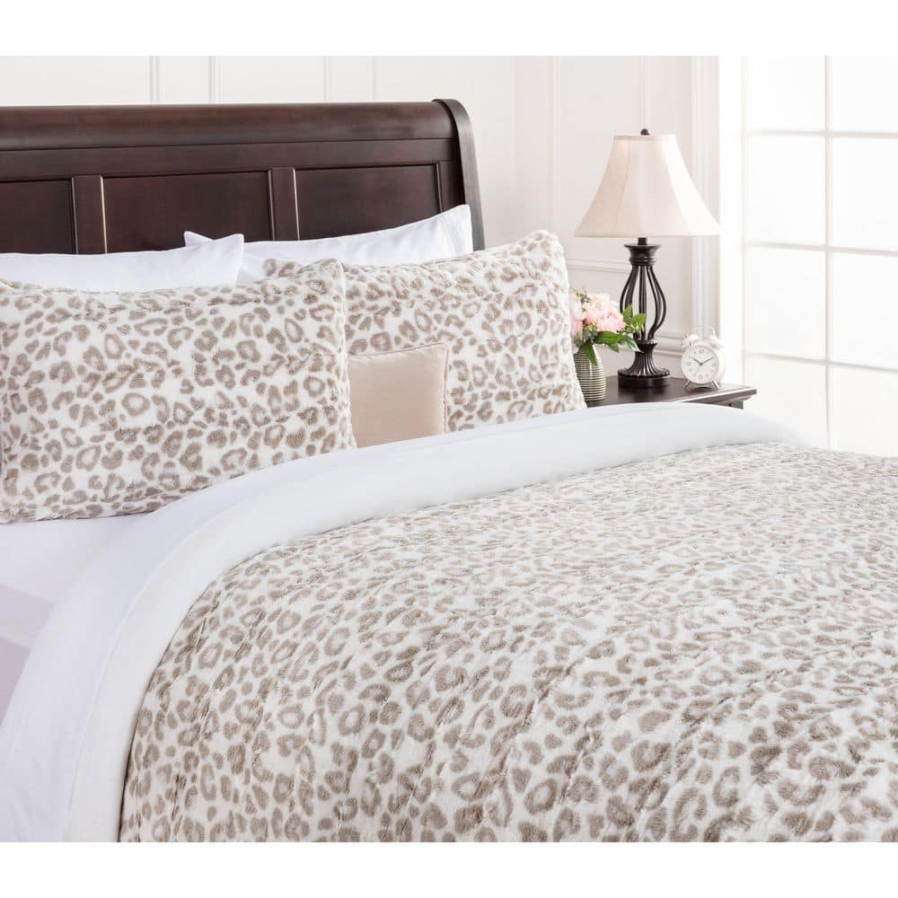 King Size Leopard Faux Fur Flannel Duvet Cover Set