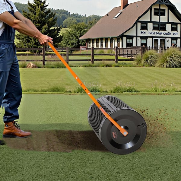 Compost Spreader, 24 in. Wide Peat Moss Spreader with T Shaped Handle, 3 Heights Adjustable, for Planting Seeding