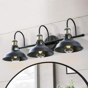 Wilburton 27 in. Farmhouse 3-Lights Matte Black/Brushed Bronze Dimmable Vanity Light with Metal Shade