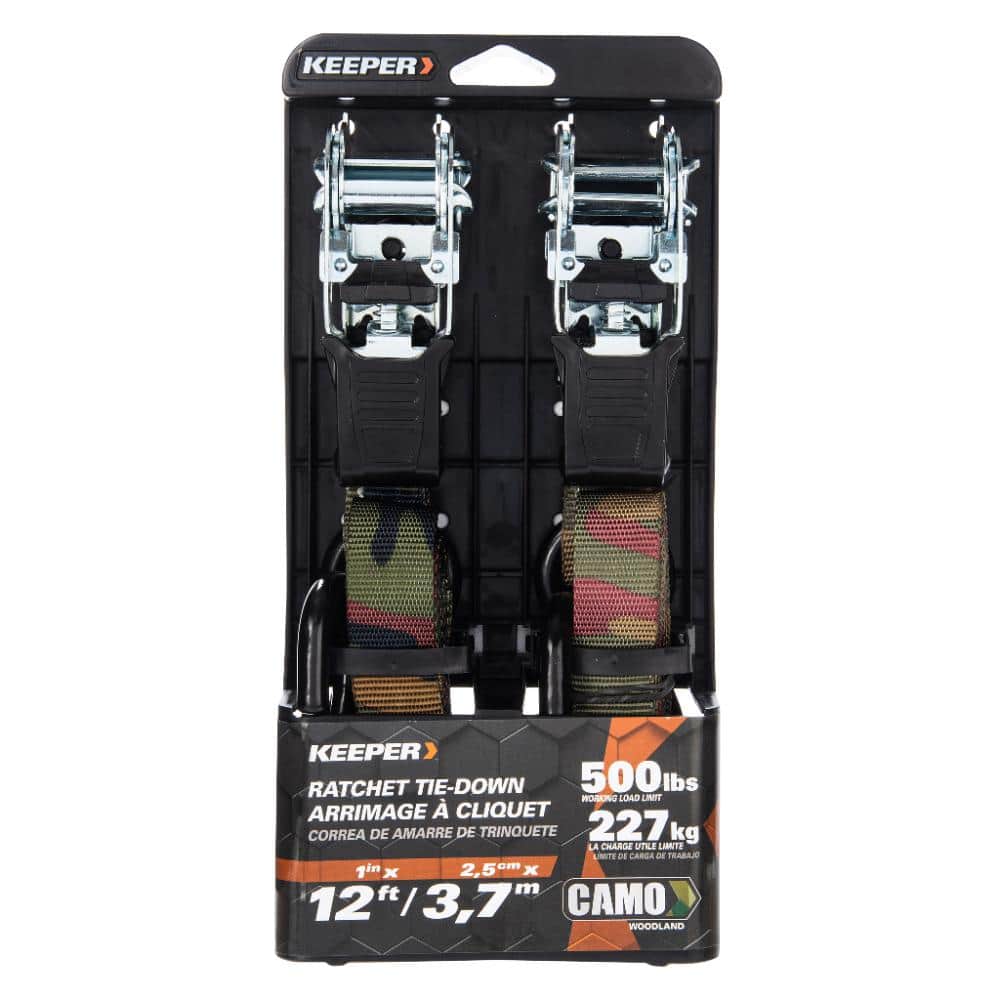12 ft. Camo Nylon Ratchet Tie-Down Straps with Vinyl Coated S-Hooks