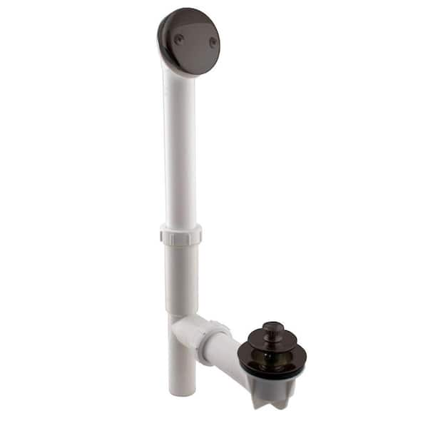 Westbrass 14" White Tubular Bath Waste & Overflow Assembly with Twist & Close Drain Plug and 2-Hole Faceplate, Oil Rubbed Bronze