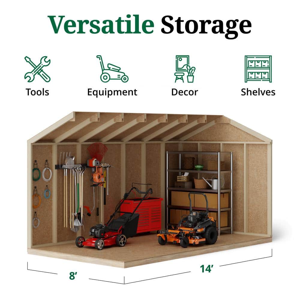 8 ft x 14 ft Blue Wooden Storage Shed Kit with Windows
