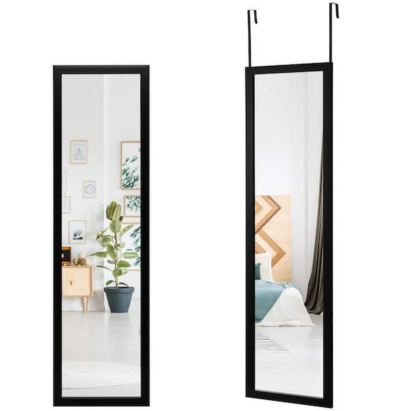 ANGELES HOME 13 in. W x 47 in. H Wood Black Full Length Wall Mounted Mirror with PS Frame And Explosion-Proof Film