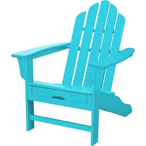 All-Weather Patio Adirondack Chair with Hide-Away Ottoman in Aruba Blue