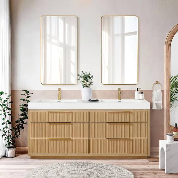 Hohhot 71.7 in. W x 19.7 in. D x 33.8 in. H Double Bath Vanity in Washed Ash Grey with White Engineered Stone Top