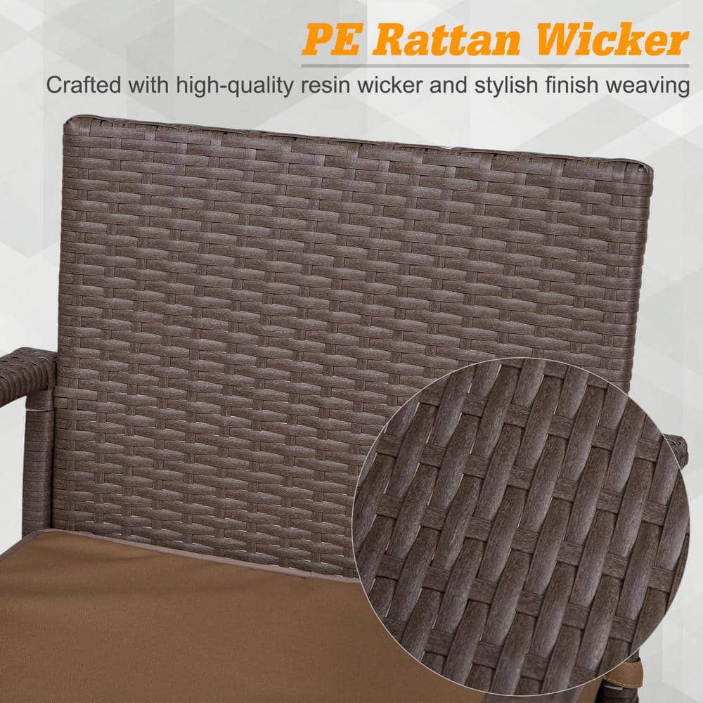 Mixed Brown Rattan Wicker Outdoor Bar Set with Wood Grain Top