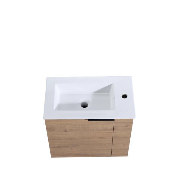 ANTFURN 13.00 in. W x 22.00 in. D x 19.70 in. H Floating Bath Vanity in Imitative Oak with White Ceramic Top
