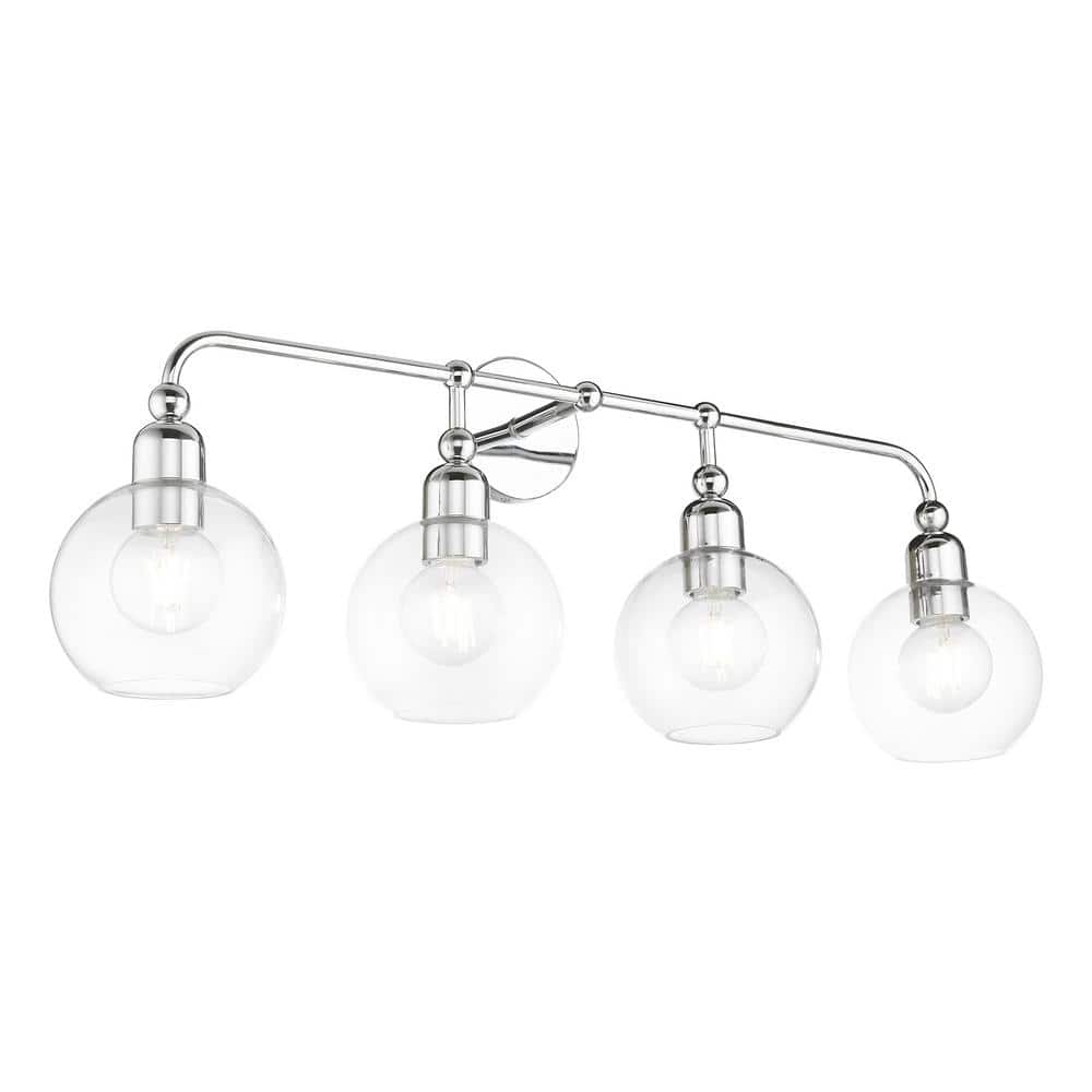 Elegant Polished Chrome 4-Light Vanity with Clear Glass Shades