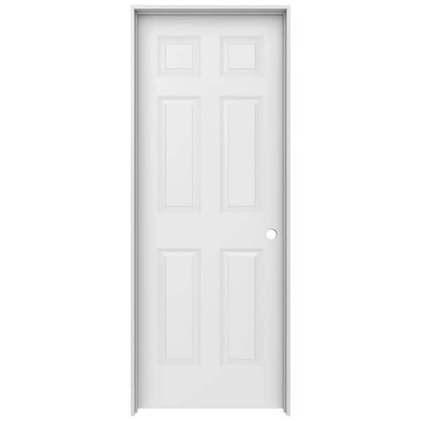 JELD-WEN 28 in. x 80 in. Molded Textured 6-Panel Primed White Hollow Core Composite Single Prehung Interior Door