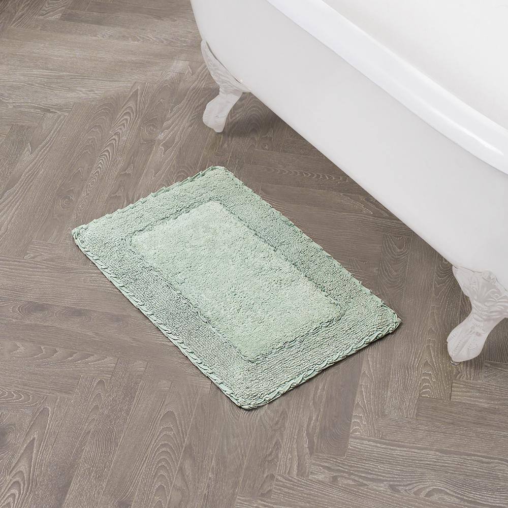 Sage Green Cotton Bath Rug with Ruffle Border, 17"x24"